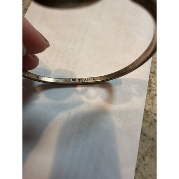 VTG Taxco Mexico Signed 950 SS Britannia Turquoise Bangle Bracelet Sz 7  23.7g - Picture 10 of 10